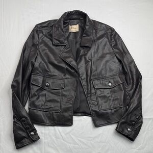 Elie Tahari Black faux vegan Leather Jacket size XS dark brown almost black
